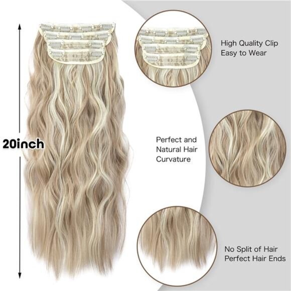 Clip in Synthetic Hair Extensions 4PCS Dark Ash Blonde - Picture 4 of 6